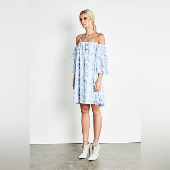 Elliatt Dresses & Skirts - Elliatt Dynasty Blue Floral Mini Dress Off-Shoulder Soft Crepe Fully Lined NWT
